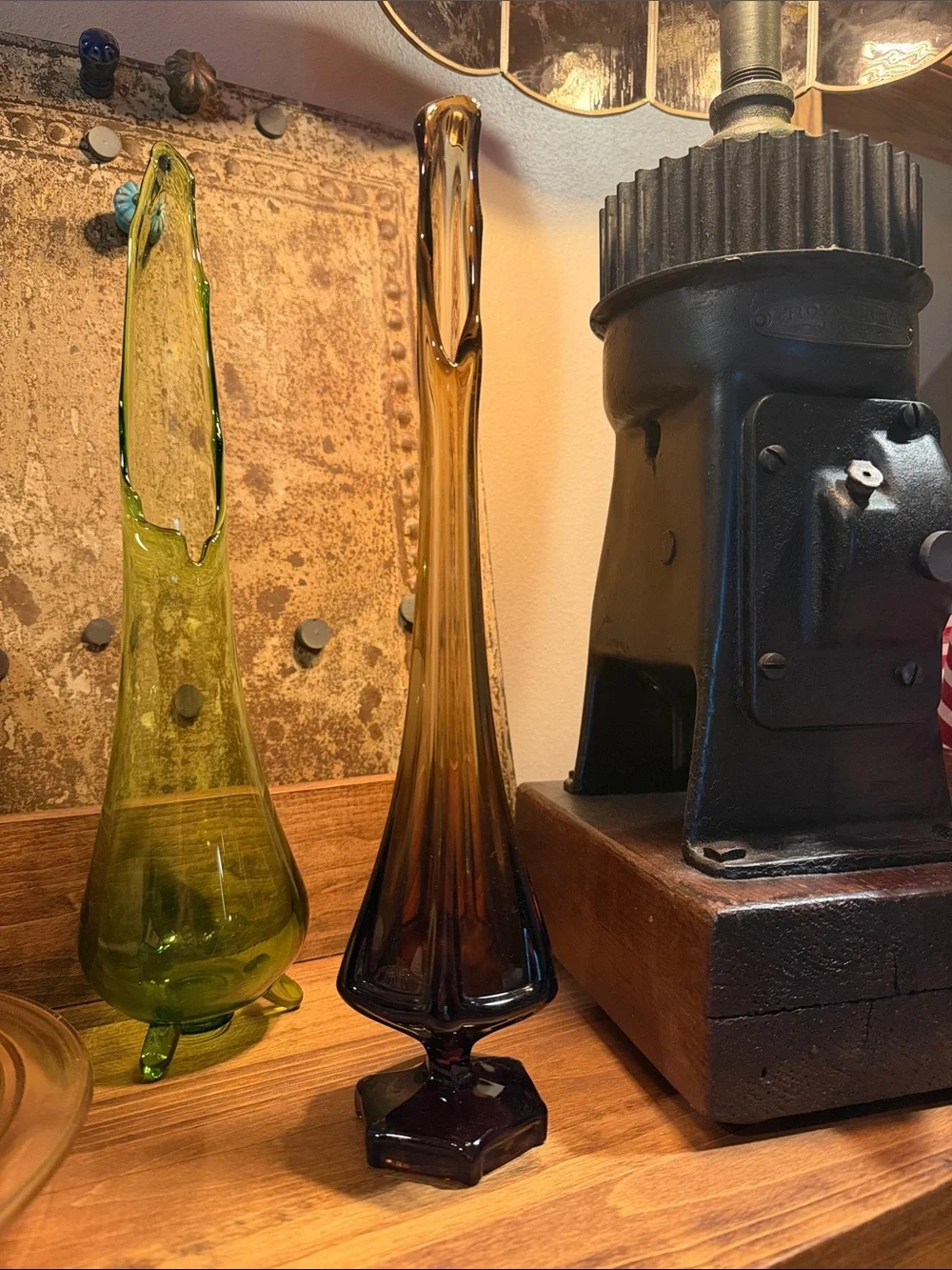 vintage viking glass column ribbed smokey swing vase